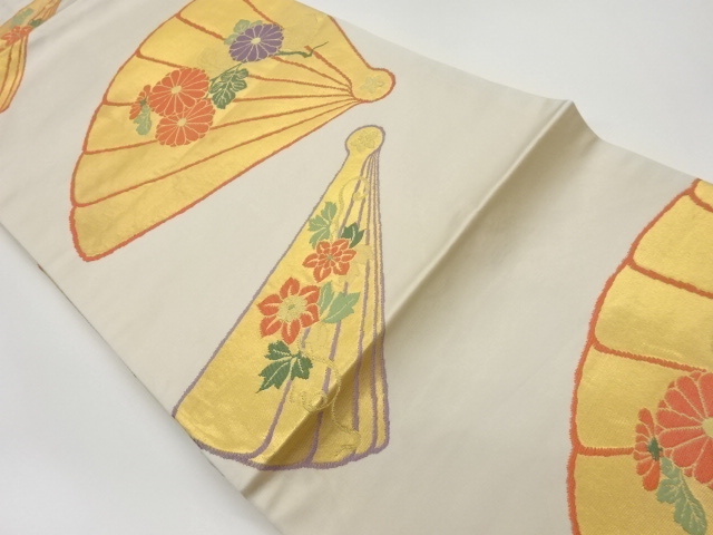 リサイクル　扇に菊模様織出し名古屋帯